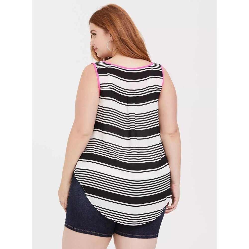 Torrid Striped Pocket Tank Top Black White Neon Pink Trim Womens Plus Size 3X - Picture 2 of 11